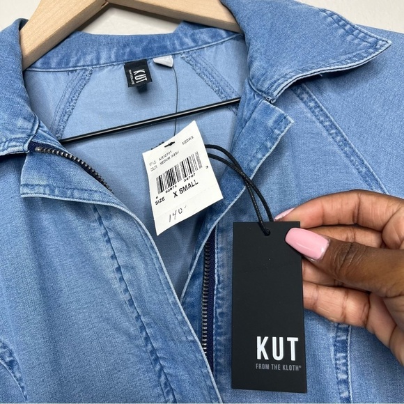 NEW Kut from the Kloth Women Romper XS Blue‎ Chambray Denim Arabella Shorts Belt - Picture 7 of 10